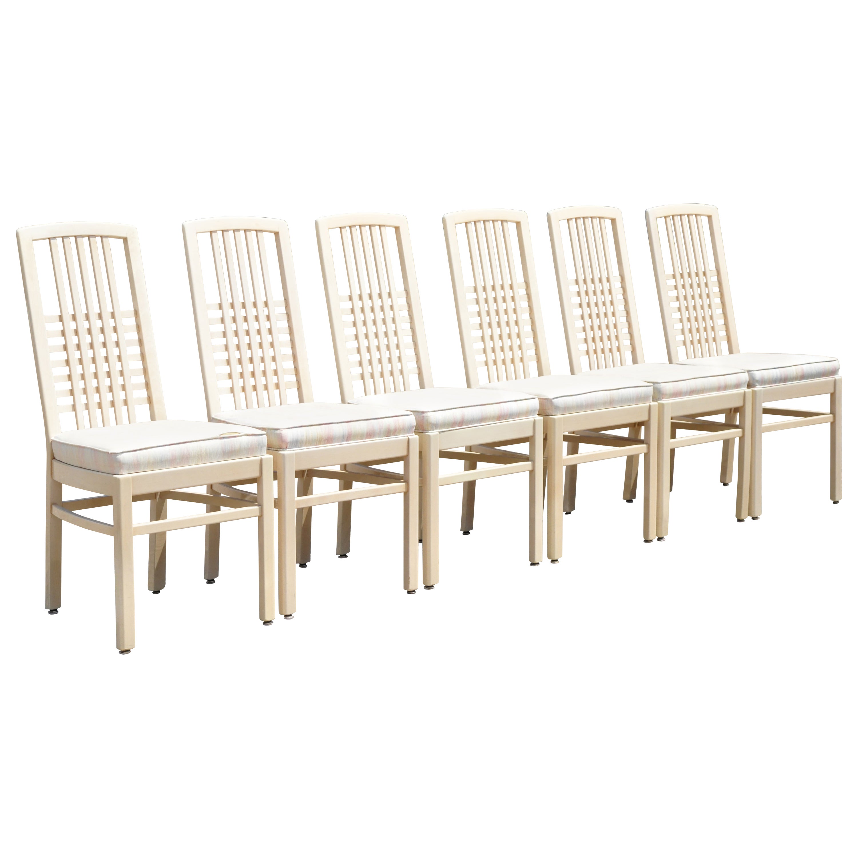 Vintage Post Modern Cream Lacquered Cross Slat Back Dining Side Chair, Set of 6 For Sale