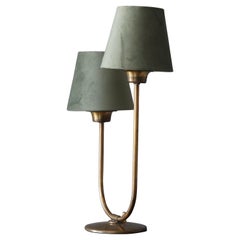 Swedish Designer, Table Lamp, Brass, Green Velvet, Sweden, 1940s