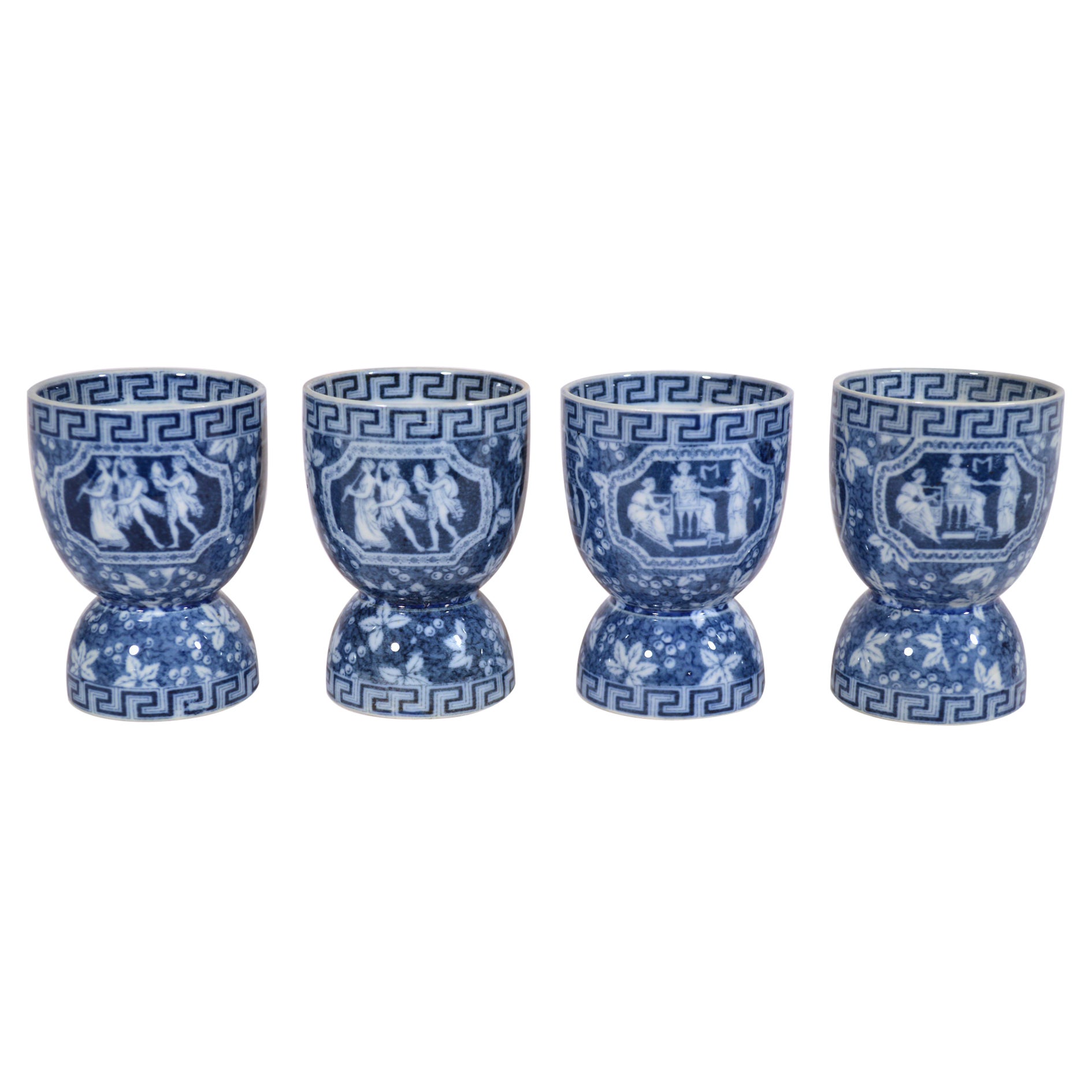 Spode Pottery Blue Greek Pattern Double Egg Cups