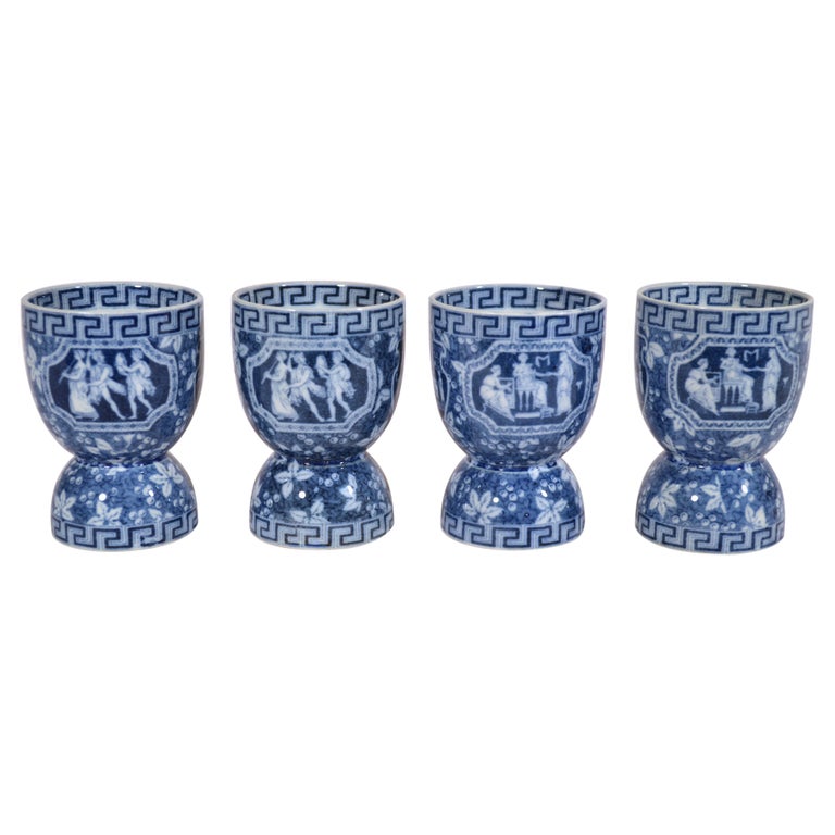 Spode Greek Pattern Spode Pottery Blue Greek Pattern Double Egg Cups For Sale at 1stDibs