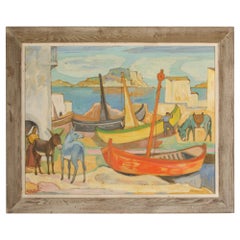 Giovanni Müller (Swiss, b. 1890 - d. 1970) "Italian Fisherhafen" painting. 