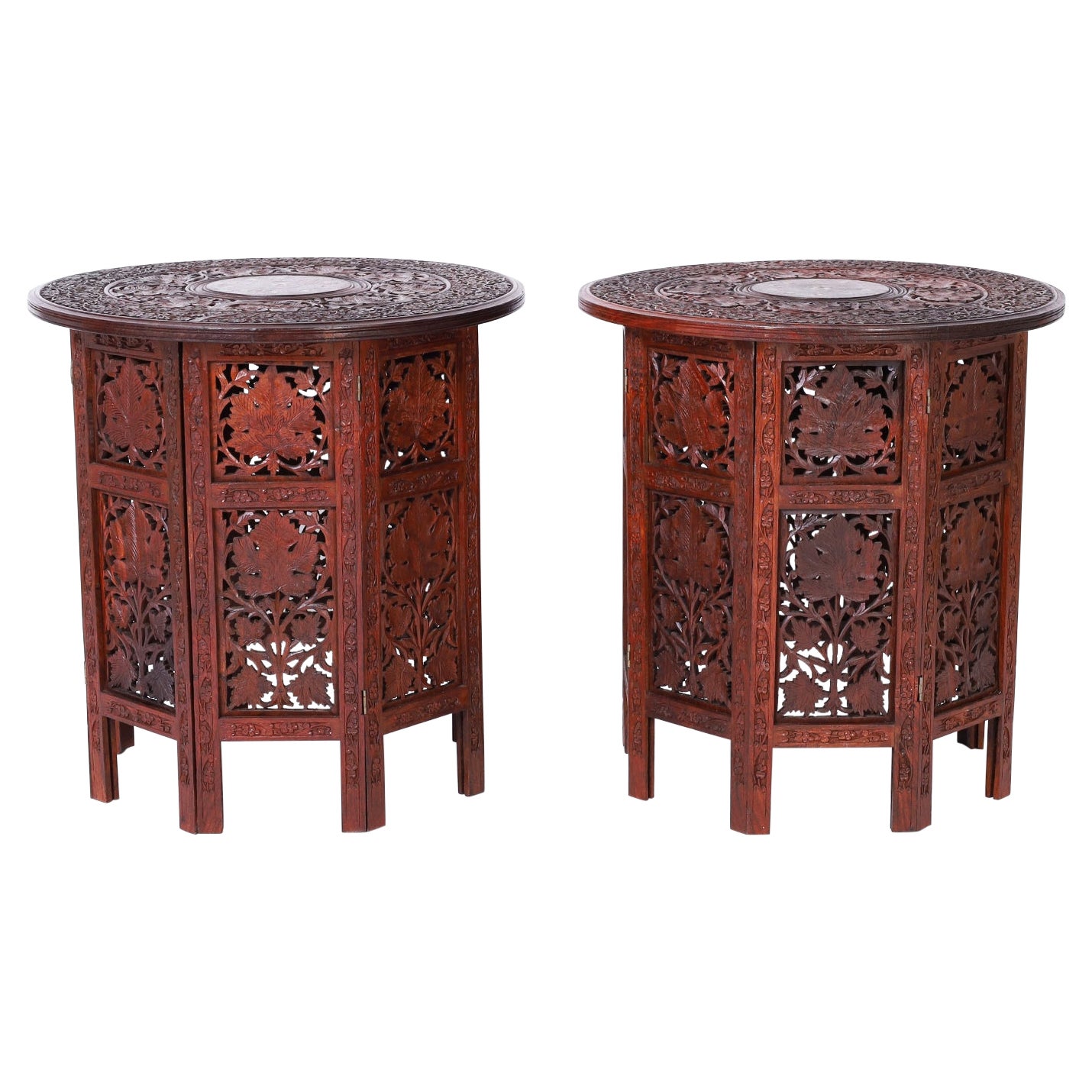 Pair of Antique Anglo Indian Carved Wood Stands or Tables