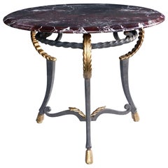 Hand-Forged Iron Center/Side Table with Marble Top, Style of Gilbert Poillerat