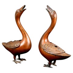 Japanese Bronze Pair of Geese Koros