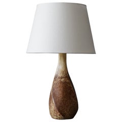 Danish Studio Potter, Freeform Table Lamp, Brown Stoneware, Denmark, c. 1960s