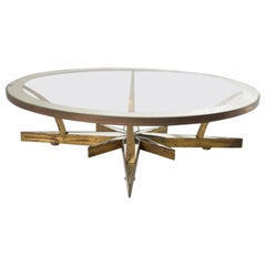 Arturo Pani Center STAR Glass Cocktail Coffee Table in Brass Modern 1950s Mexico
