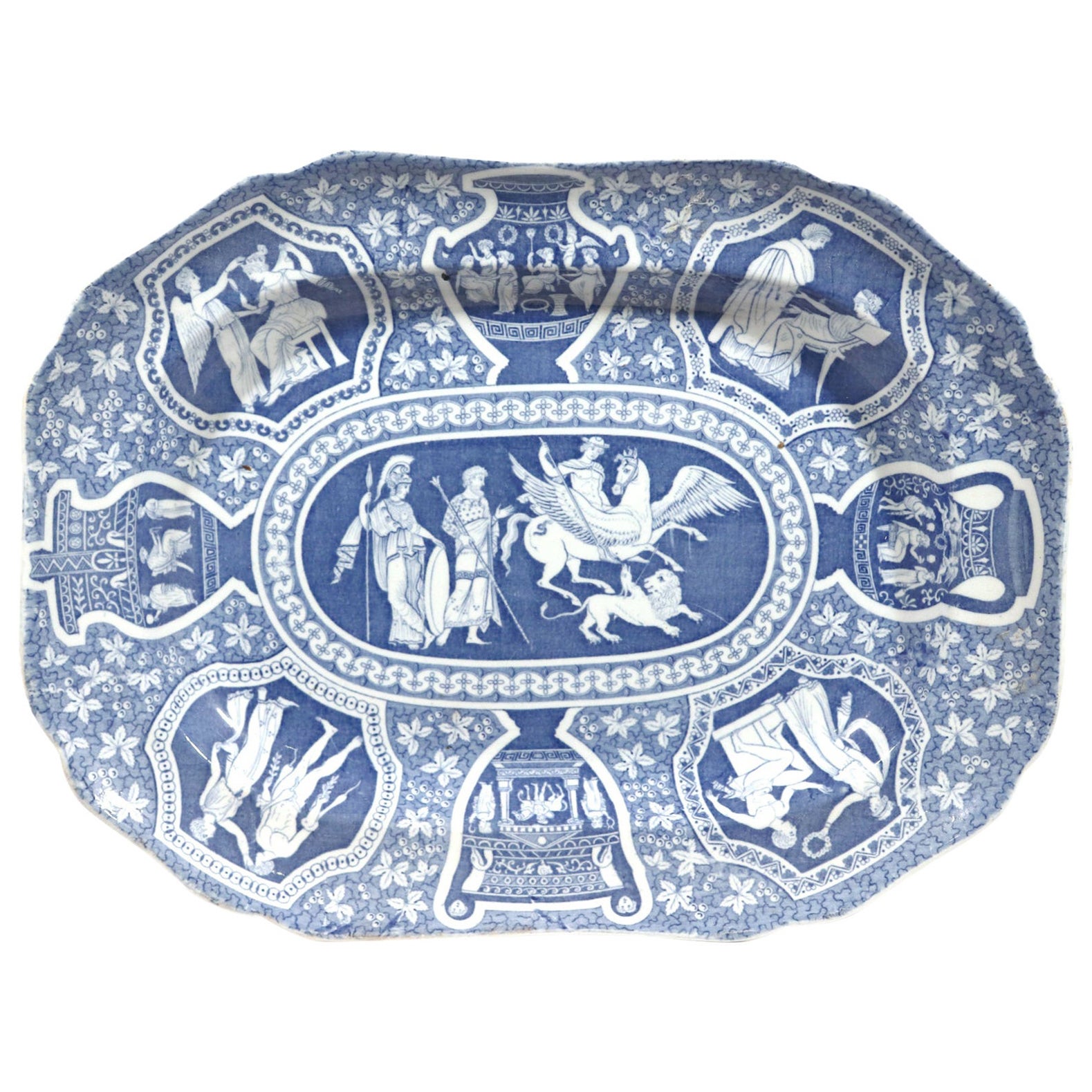 Plat bleu Spode Pottery à motif grec néoclassique