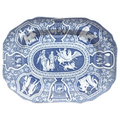 Antique Regency Spode Pottery Neo-Classical Greek Pattern Blue Dish