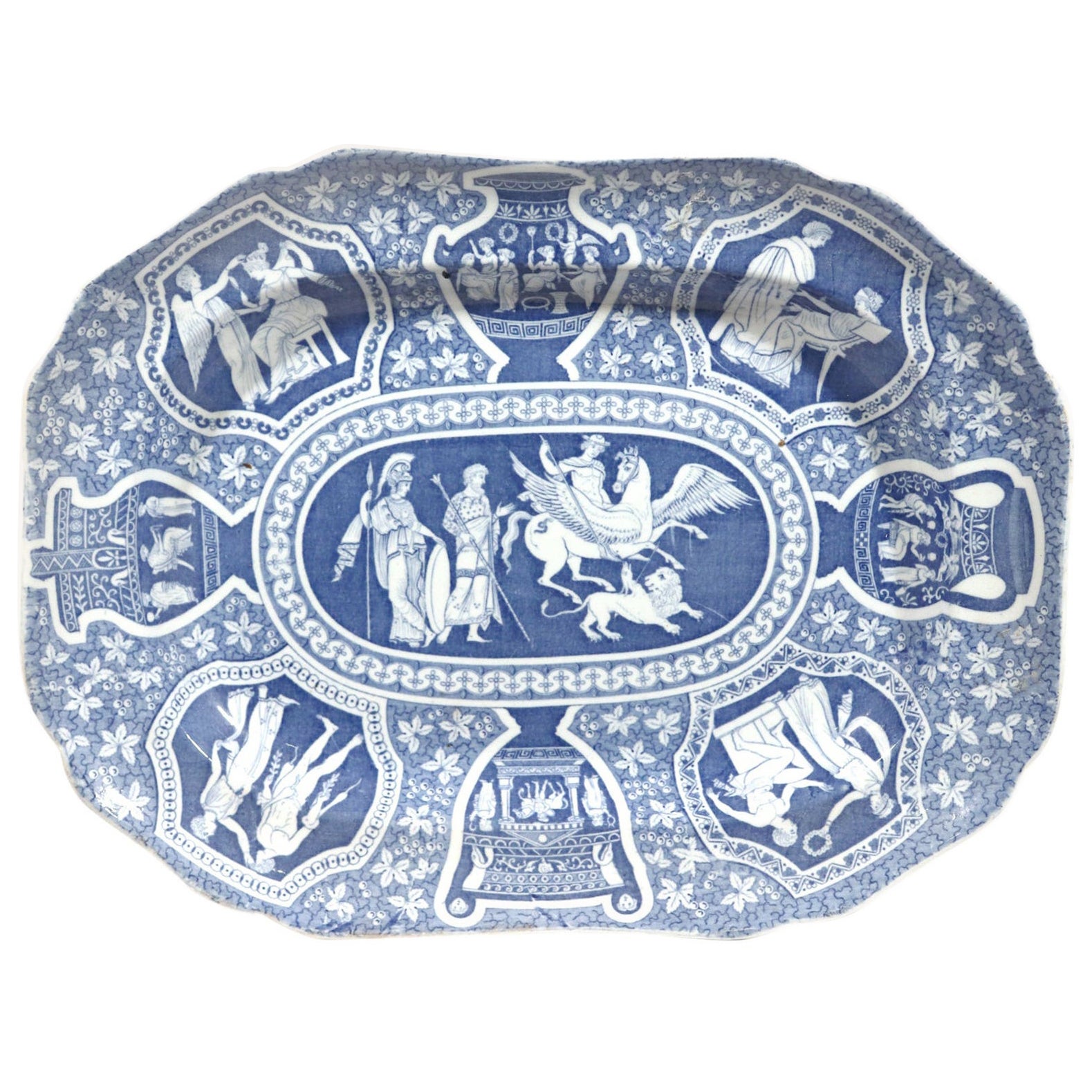 Plato azul con motivo griego neoclásico de la cerámica Spode de la Regencia