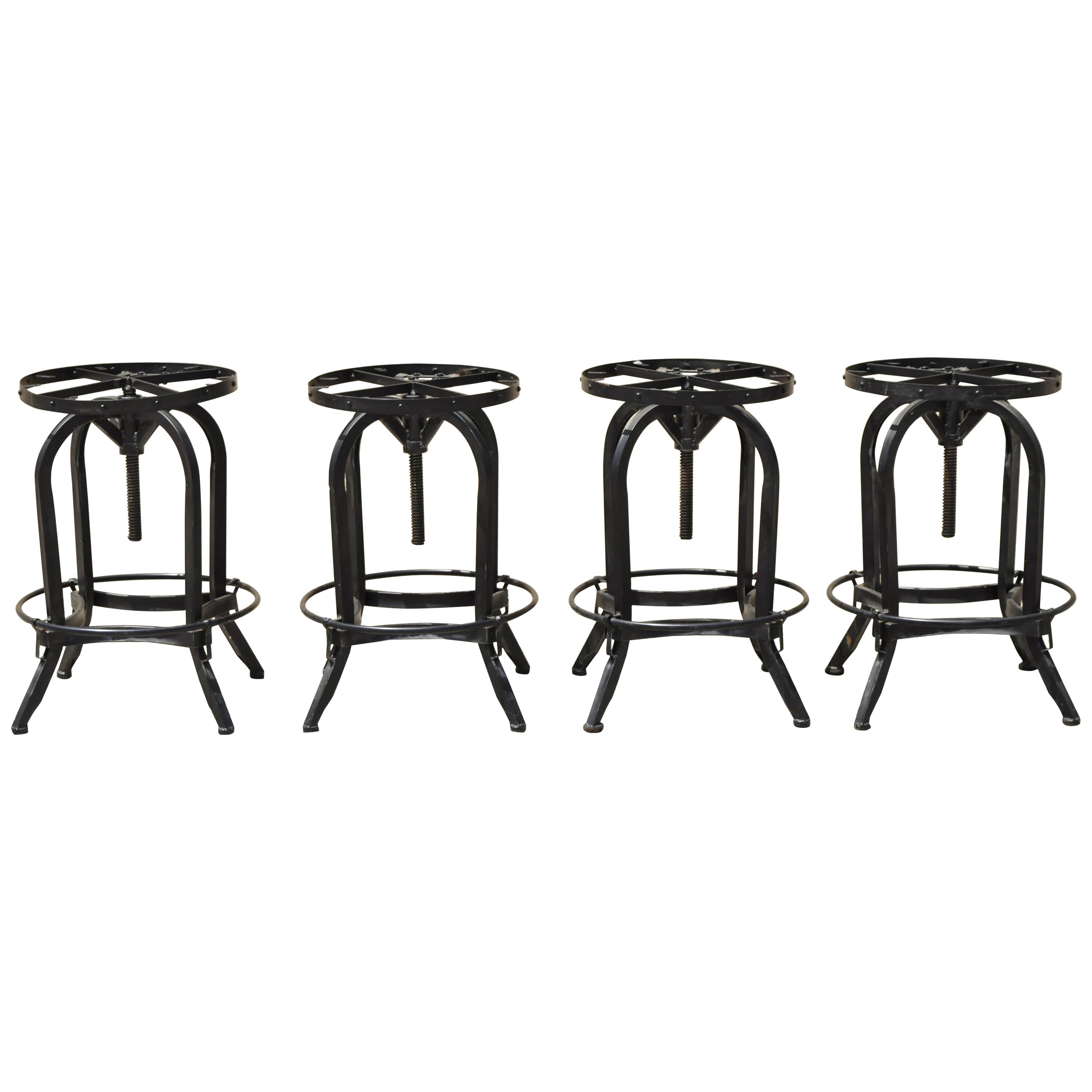 Industrial Style Iron Frame Adjustable Height Swivel Bar Stools - Set of 4