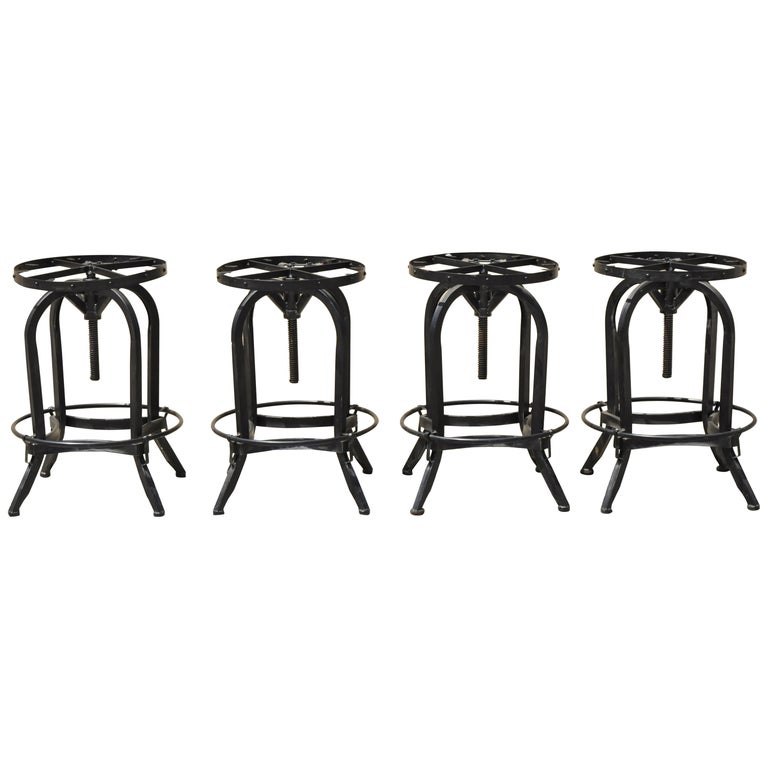 Industrial Style Iron Frame Adjustable Height Swivel Bar Stools - Set
