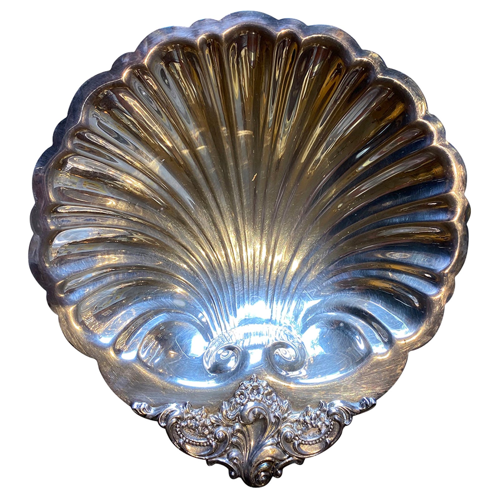 20th Century Baroque by Wallace Silver Shell Dish For Sale