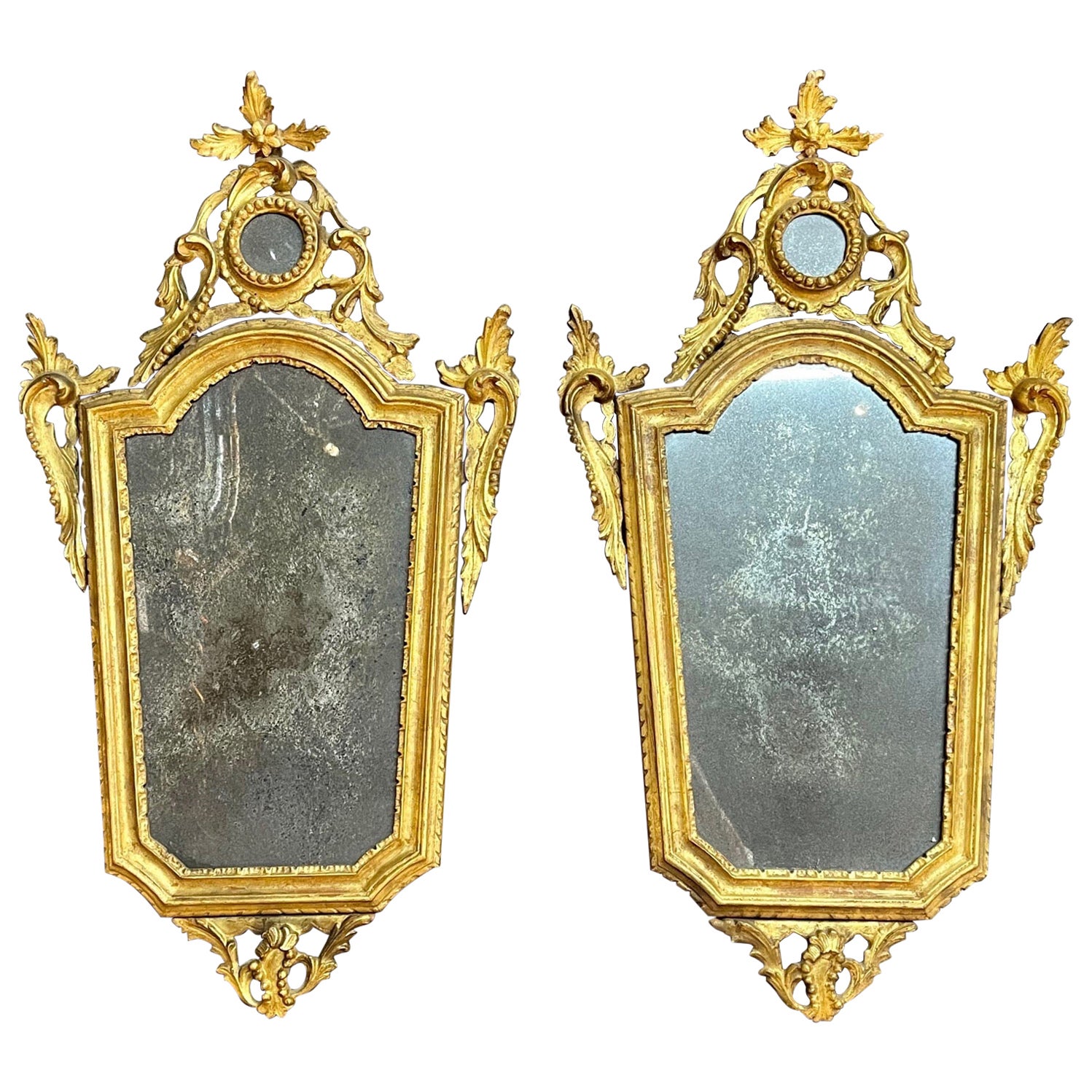Pair of 19th Century Italian Carved and Painted Giltwood Mirrors
