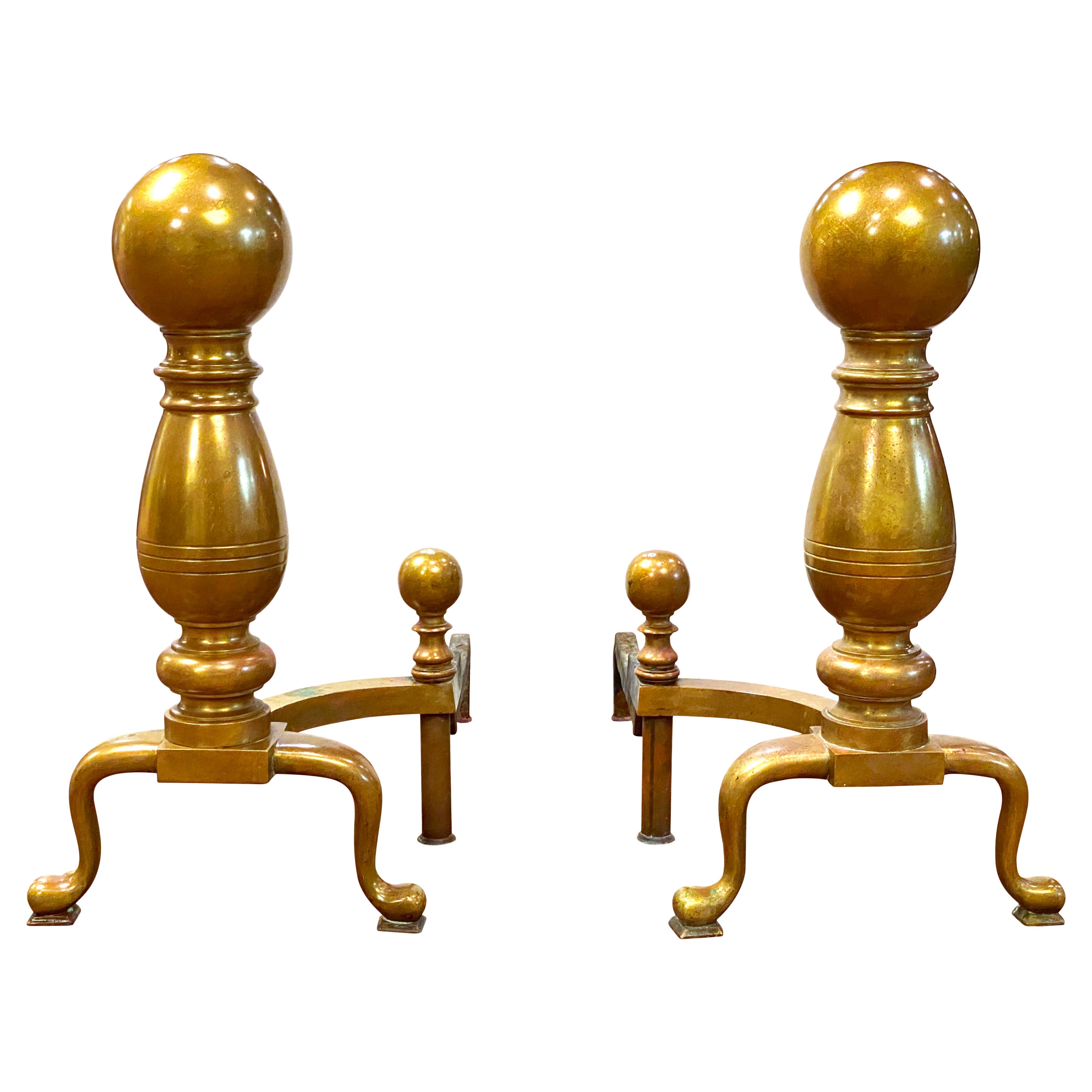 American Aesthetic Movement Brass Andirons For Sale
