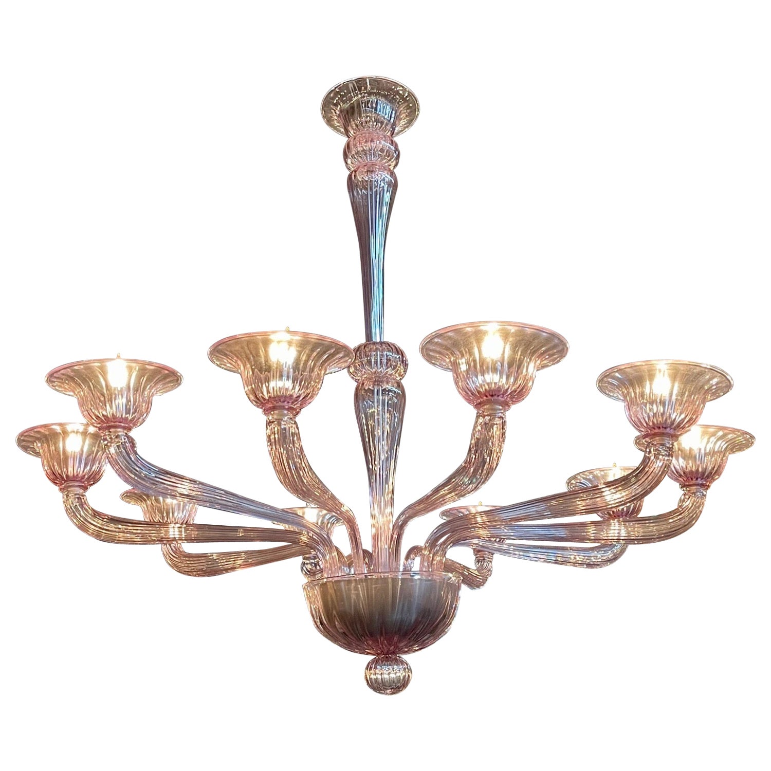 Lustre moderne à 10 bras en verre de Murano de couleur lavande en vente