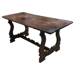 Antique 18th Century Italian Fratino Table with Lyre Legs Solid Walnut Rectangular Table