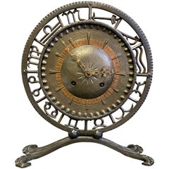 Retro "Zodiac Clock, " Spectacular Art Deco Sculptural Clock in Wrought Iron and Copper