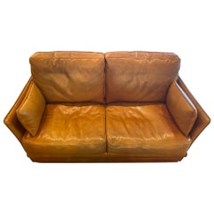 Hermes Style Leather Loveseat, France, 1970-80