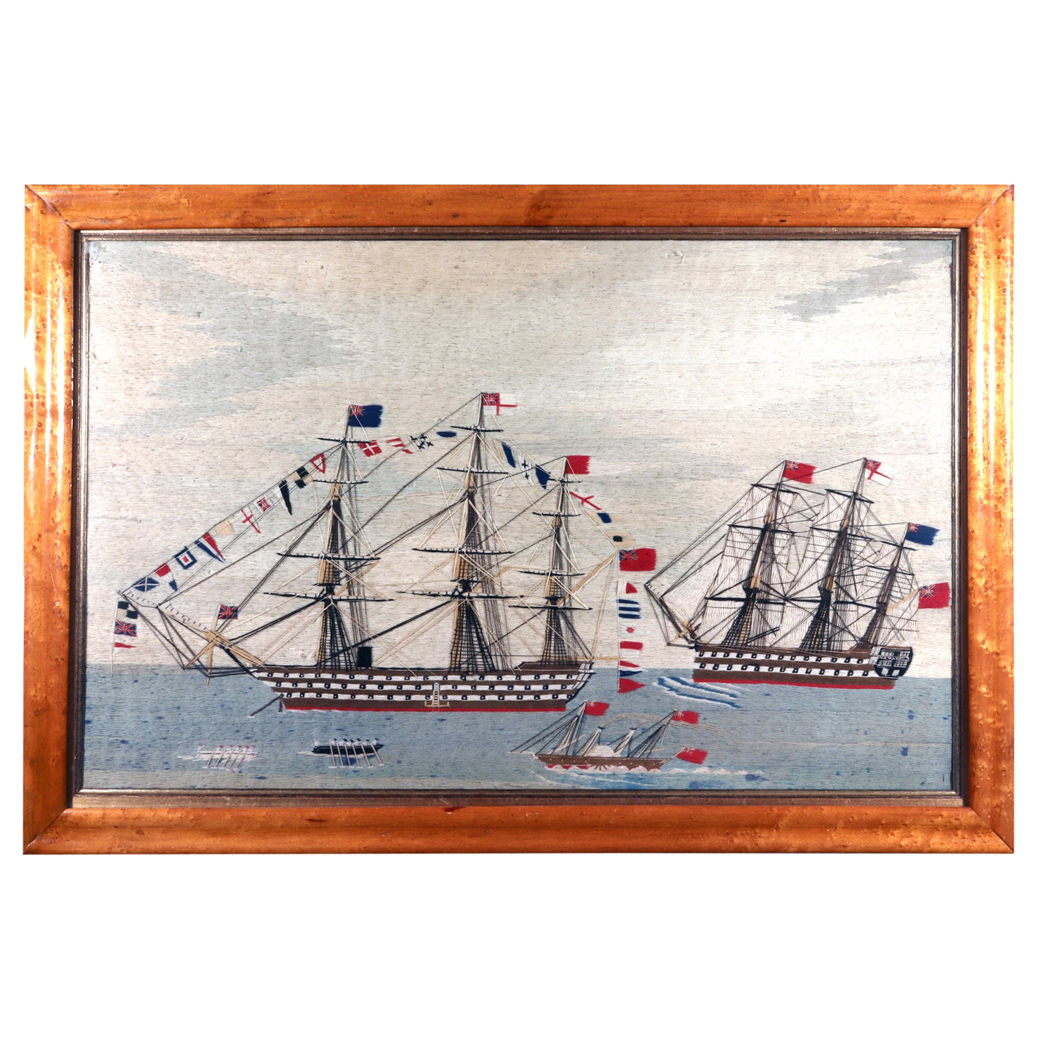 British Sailor's Woolwork Woolie of Two Battleships, One Fully Dressed