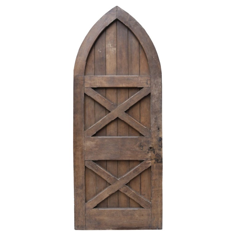 External Antique Gothic Style Arched Oak Door For Sale at 1stDibs