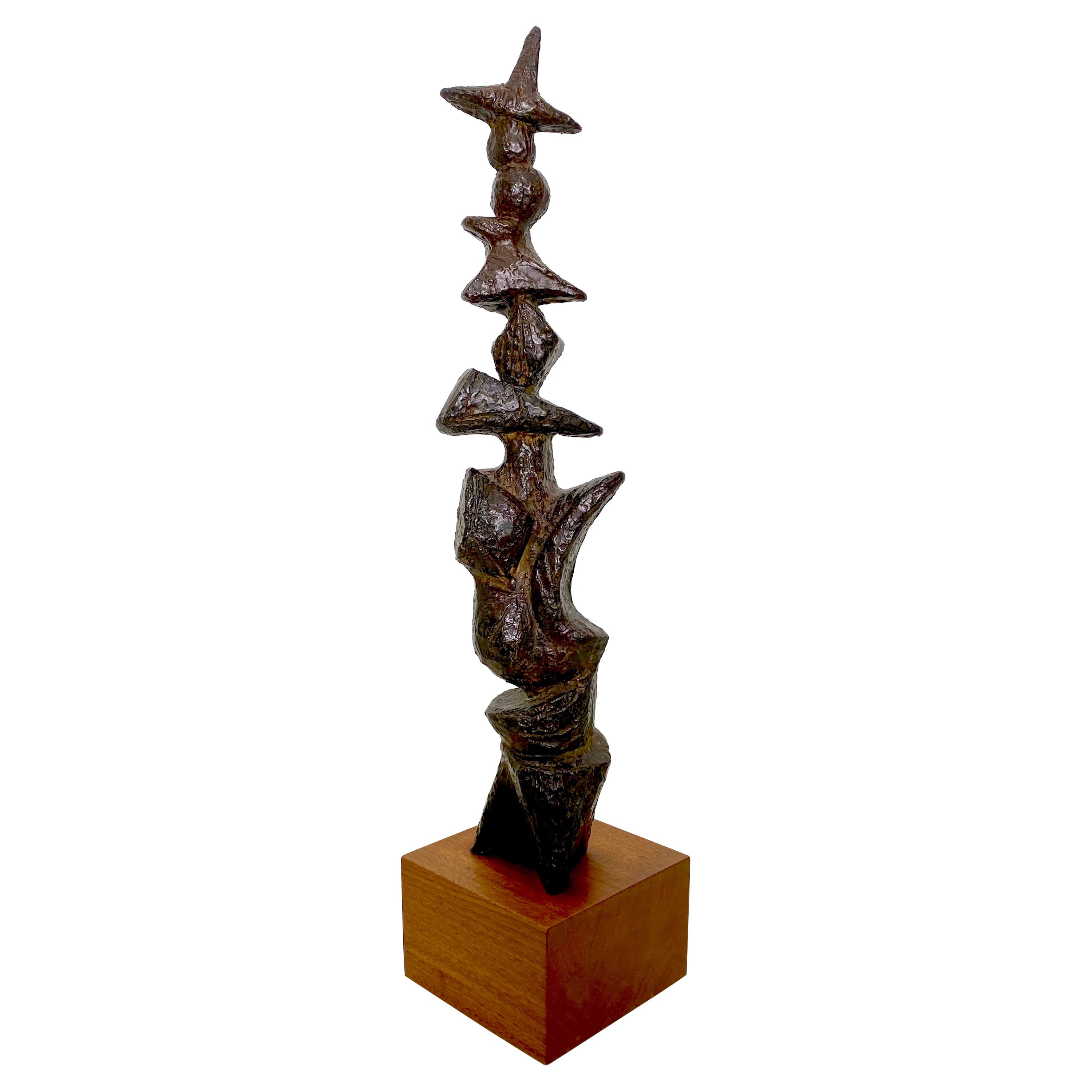 Marcel Marti Bronze Abstract Totem Sculpture
