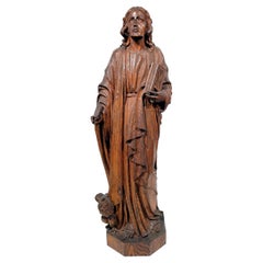 Large Carved Oak Figure of St. John Evangelist 19C