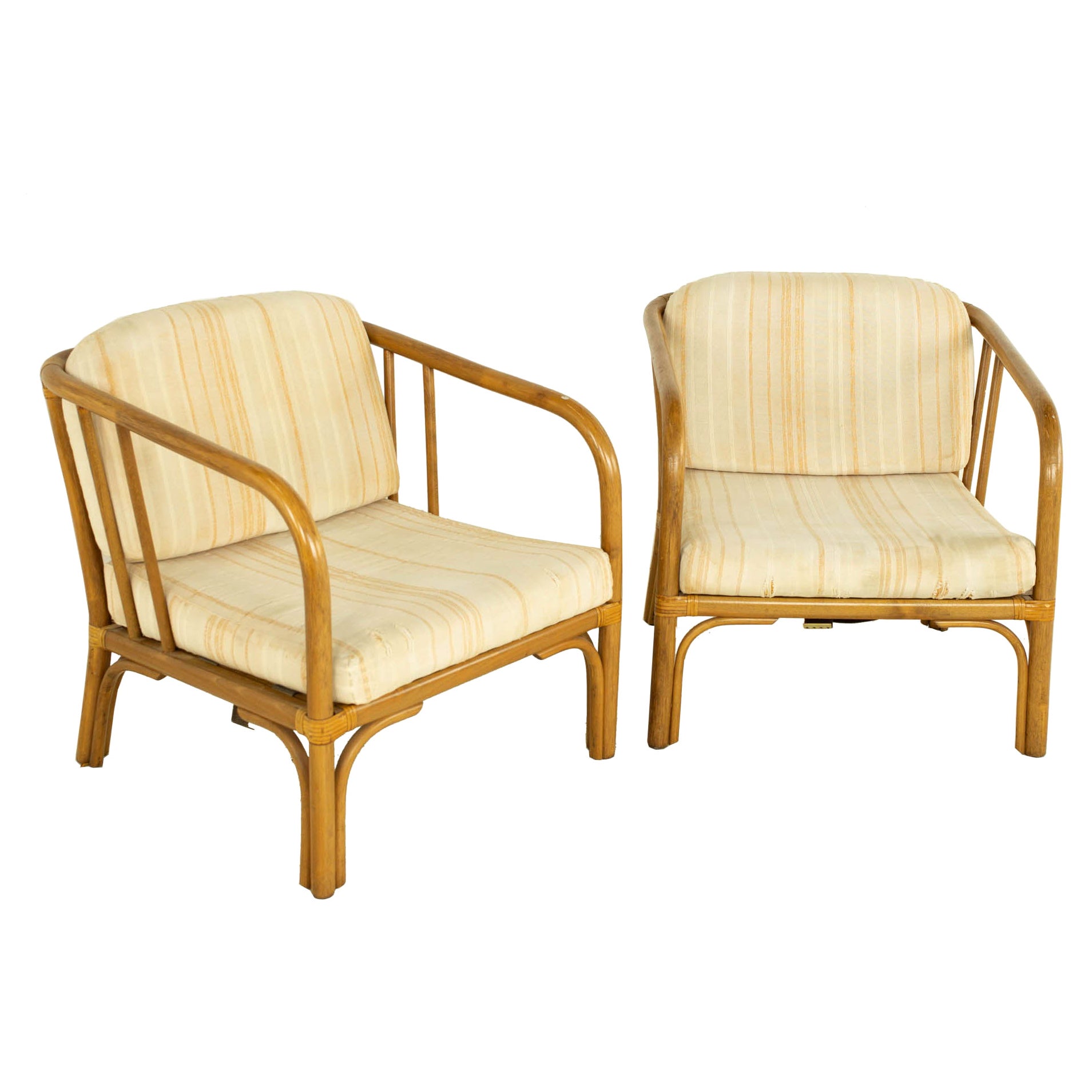 Franco Albini Style Mid Century Italian Rattan Lounge Chair, Pair