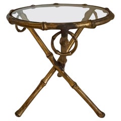 Gilt Metal Bamboo Round Tripod Side Table