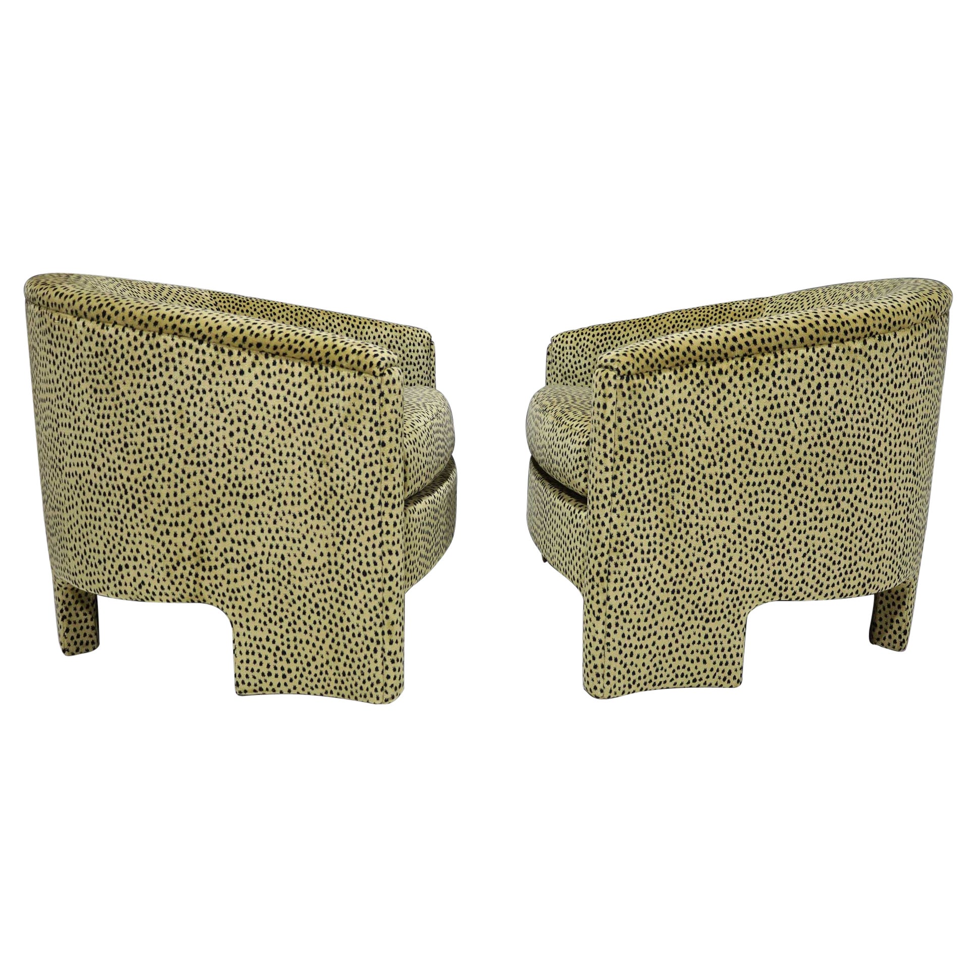 Pair of Mid Century Modern Tub Chairs in Cheetah Print Velvet For Sale