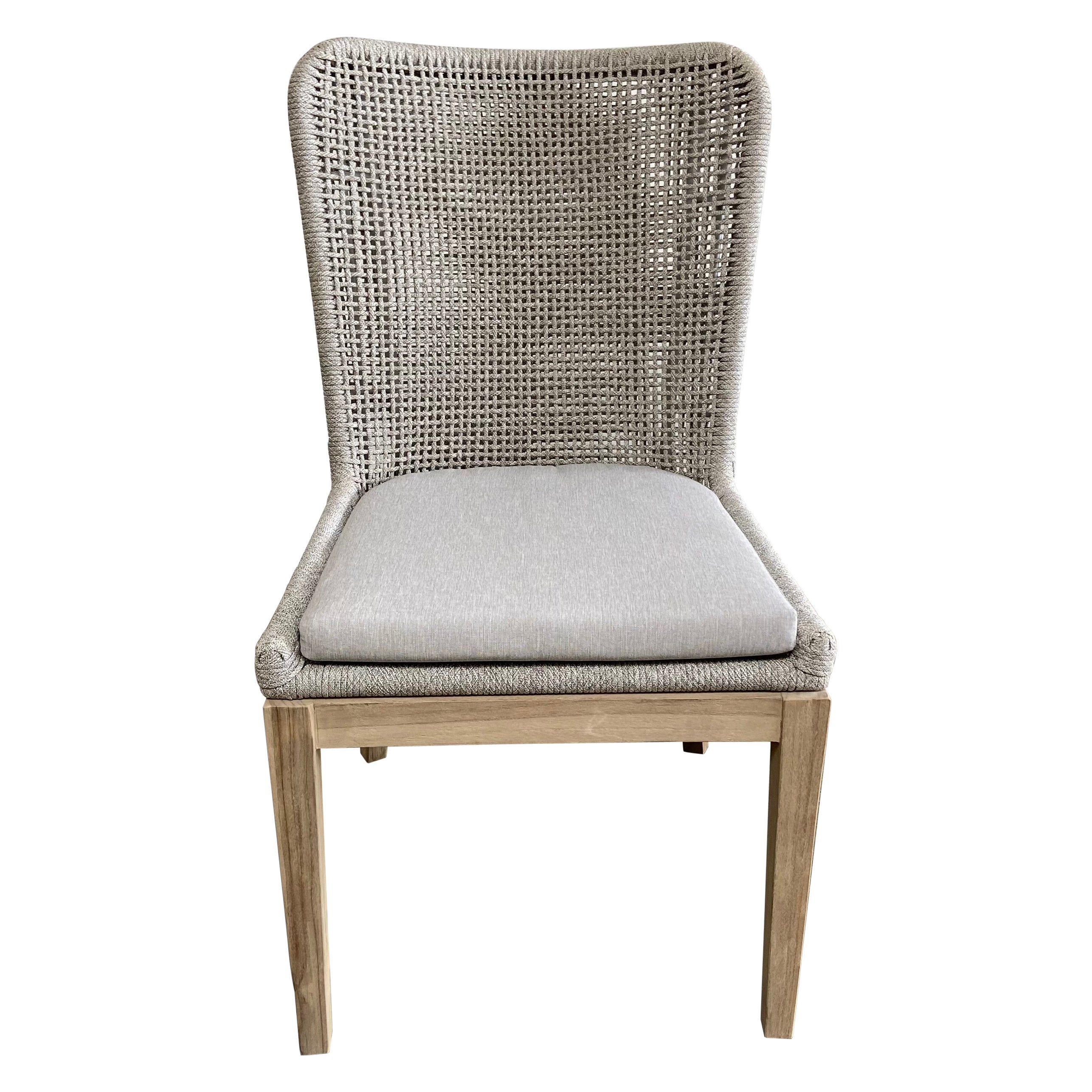 Outdoor Dining Chairs in Teak and Fog Woven Mesh For Sale