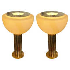 Custom Pair of Brass and Glass Table Torchiere Lamps