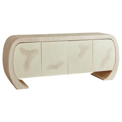 Post Modern Curved Credenza in Ivory Faux Parchment Finish, 1980s
