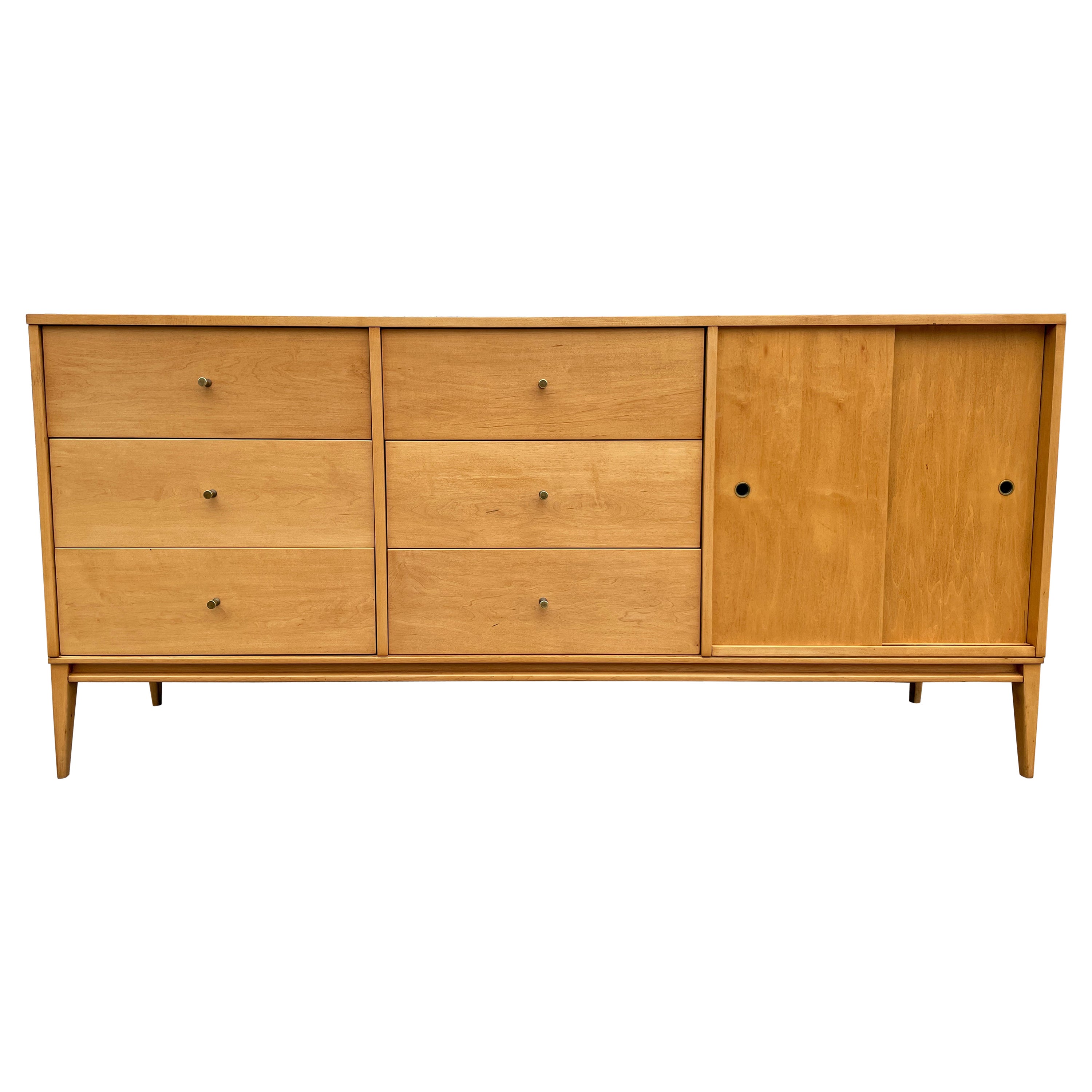 Midcentury Paul McCobb 6 Drawer Cabinet Dresser Credenza Blonde Maple Brass