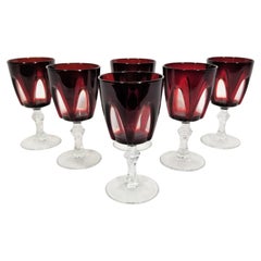 French Ruby Red Stemware Glassware Made in France Mid Century 1960s