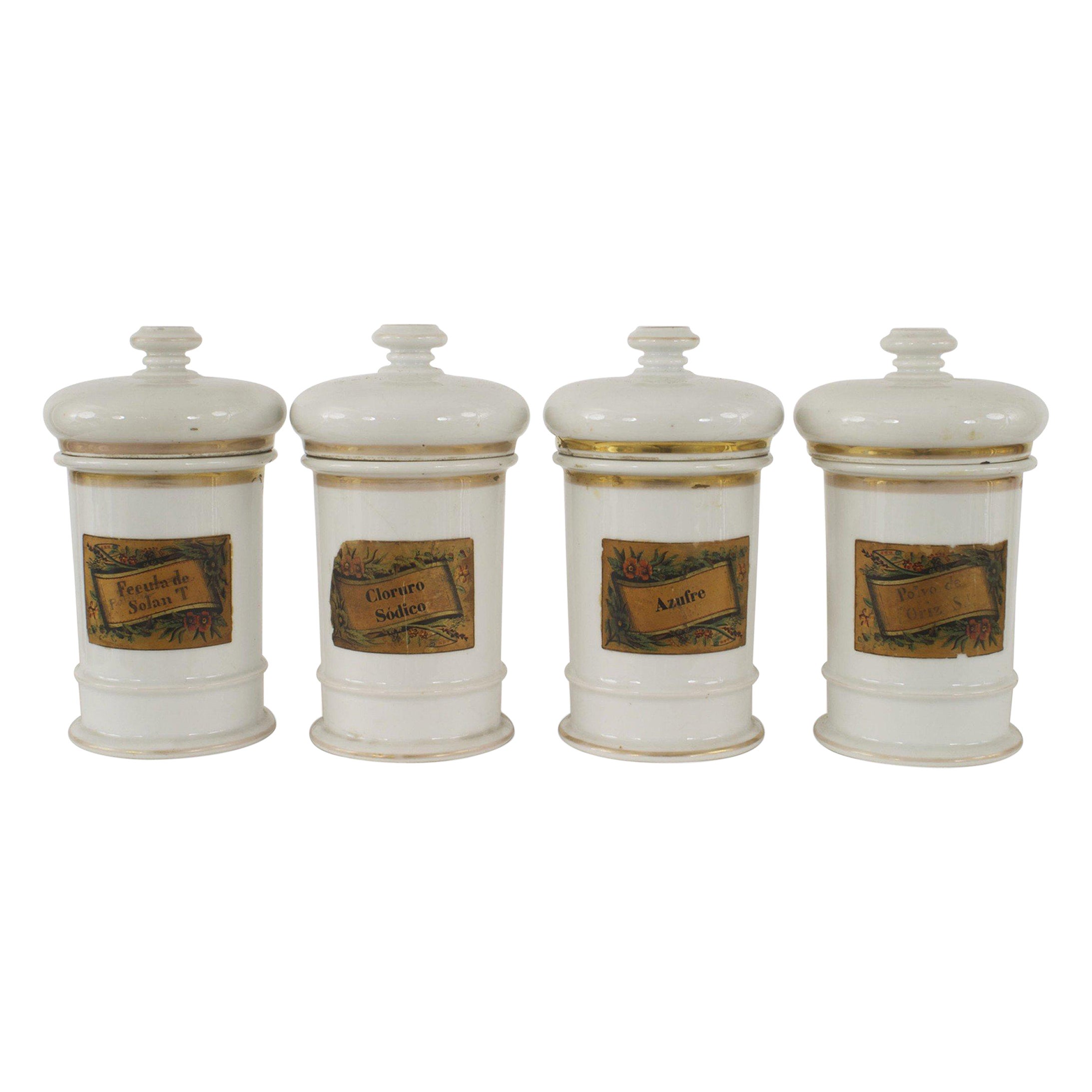 French Victorian Porcelain Apothecary Jars For Sale