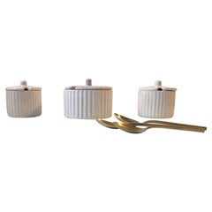 L. Hjorth Fluted White Ceramic Jars Marmelade, Mustard and Sugar, 1940s