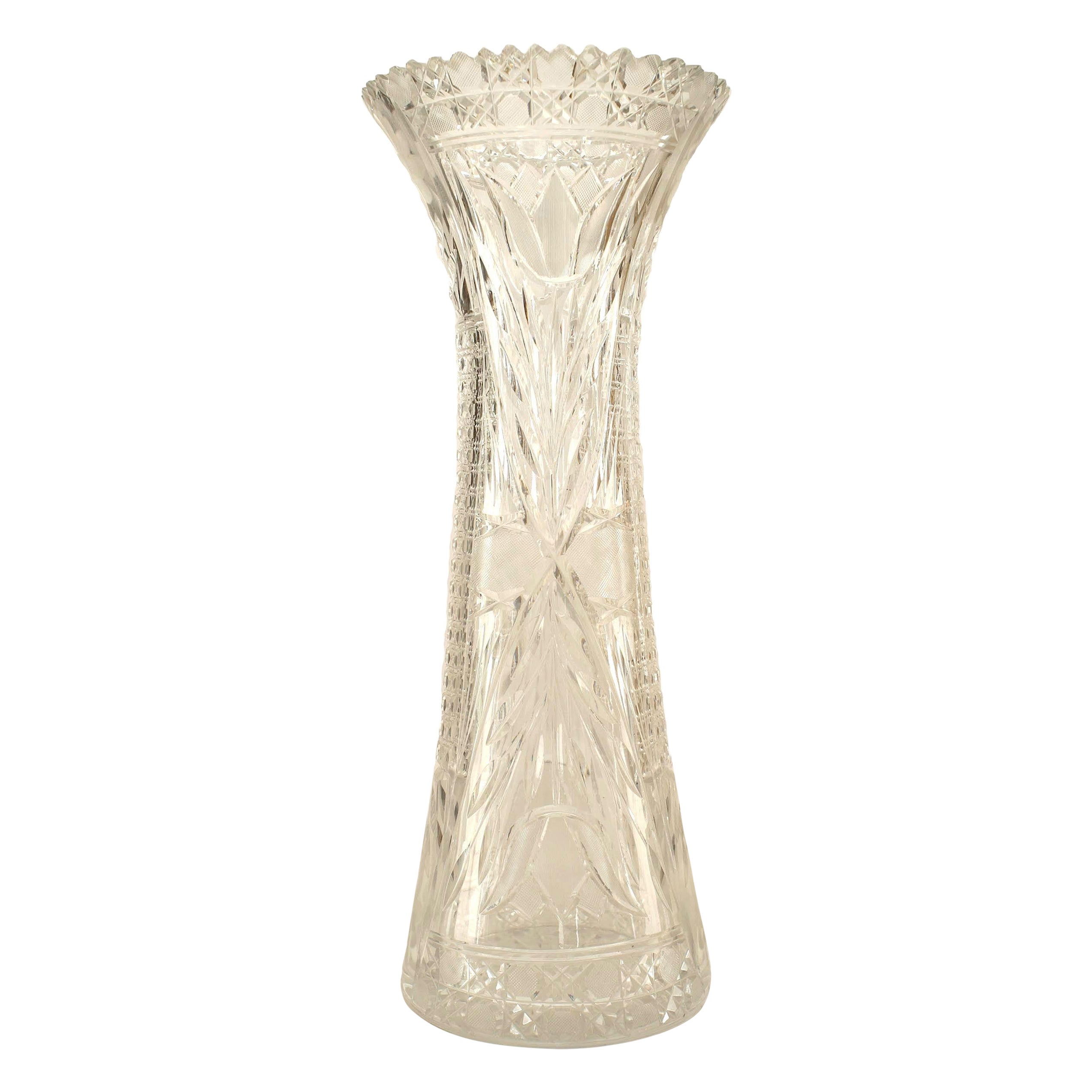 Late 19th Century French Victorian Cut Crystal Vase For Sale