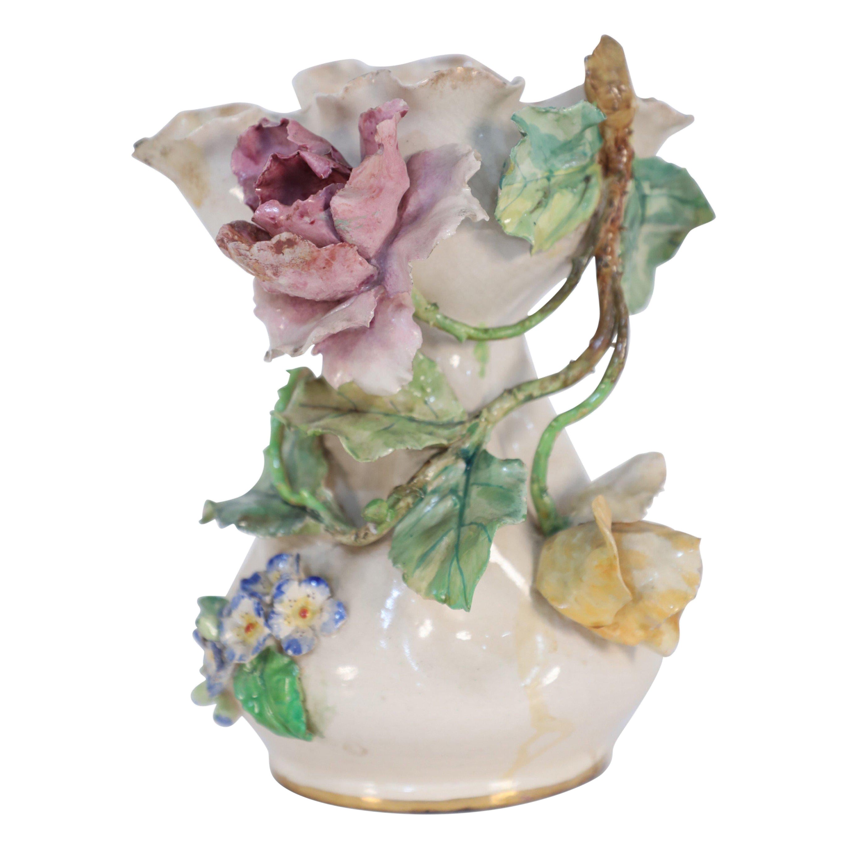 Late 19th Century French Victorian Porcelain Sculptural Rose Vase For Sale
