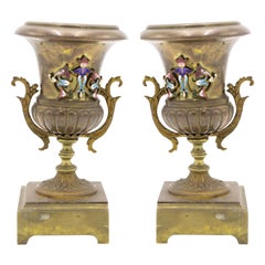 Antique Late 19th Century Pair of French Victorian Bronze Urns
