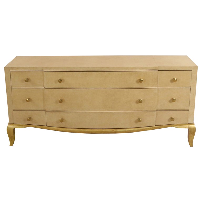 Andre Arbus French Mid-Century Parchment Veneer 9-Drawer Chest For Sale