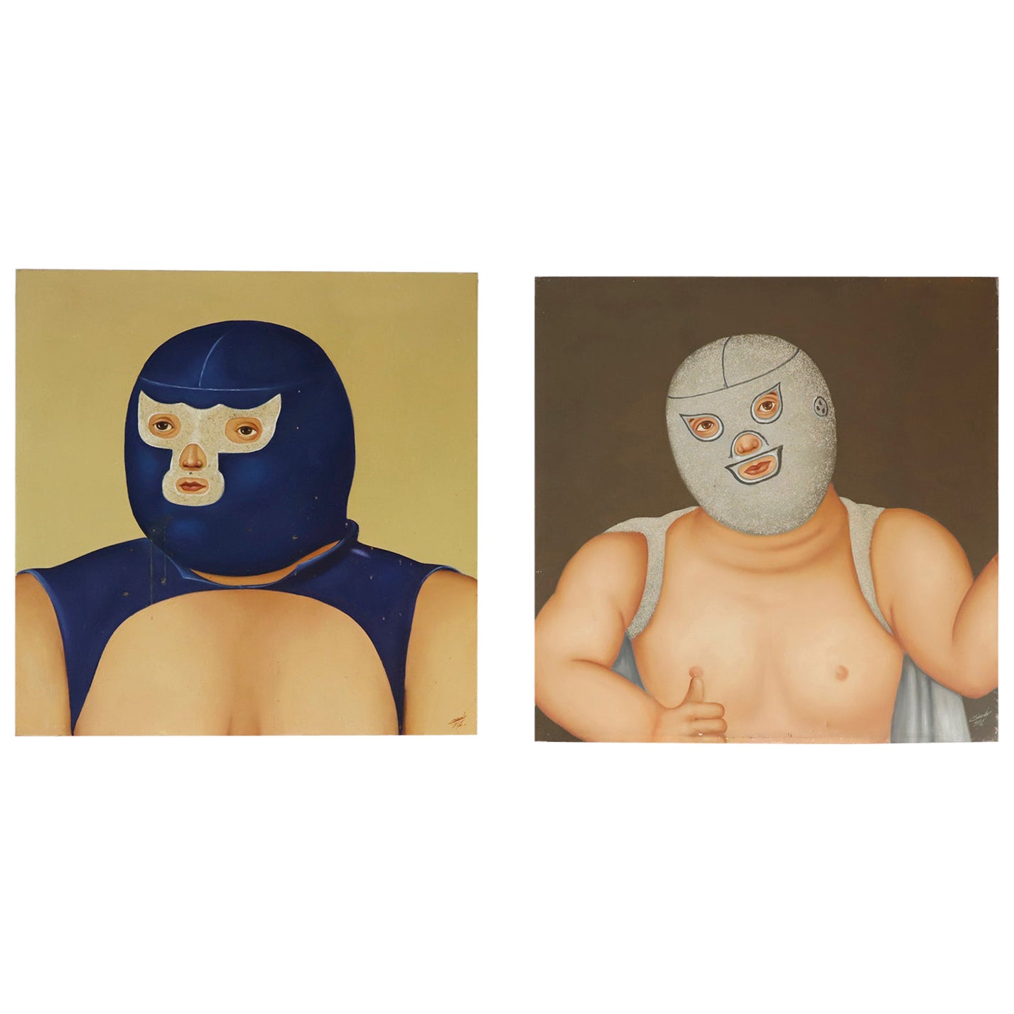 Pair of Rare Mexican Wrestling paintings