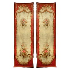 Antique Pair of French Victorian Aubusson Floral Tapestries