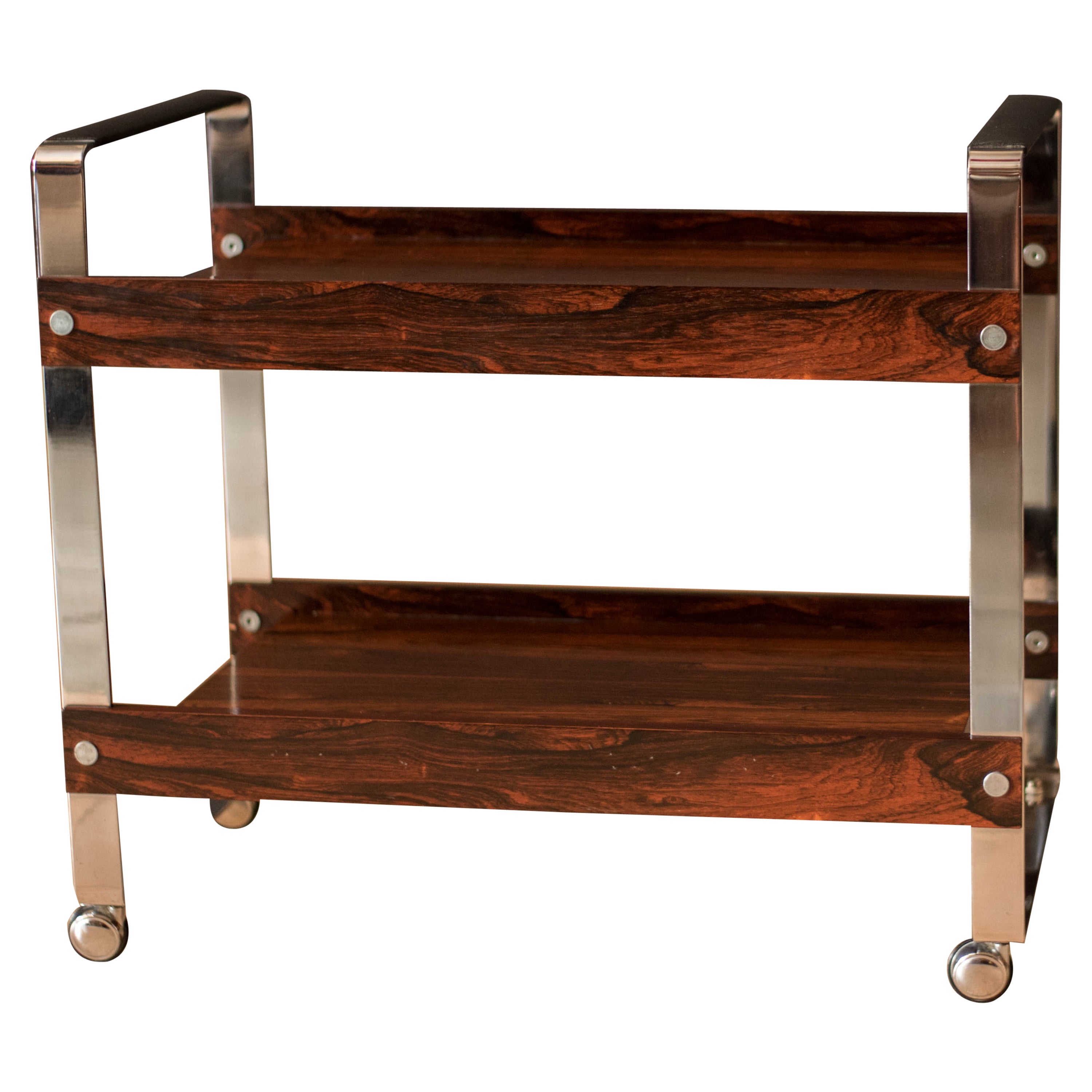 Vintage Rosewood and Chrome Bar Cart by Richard Young