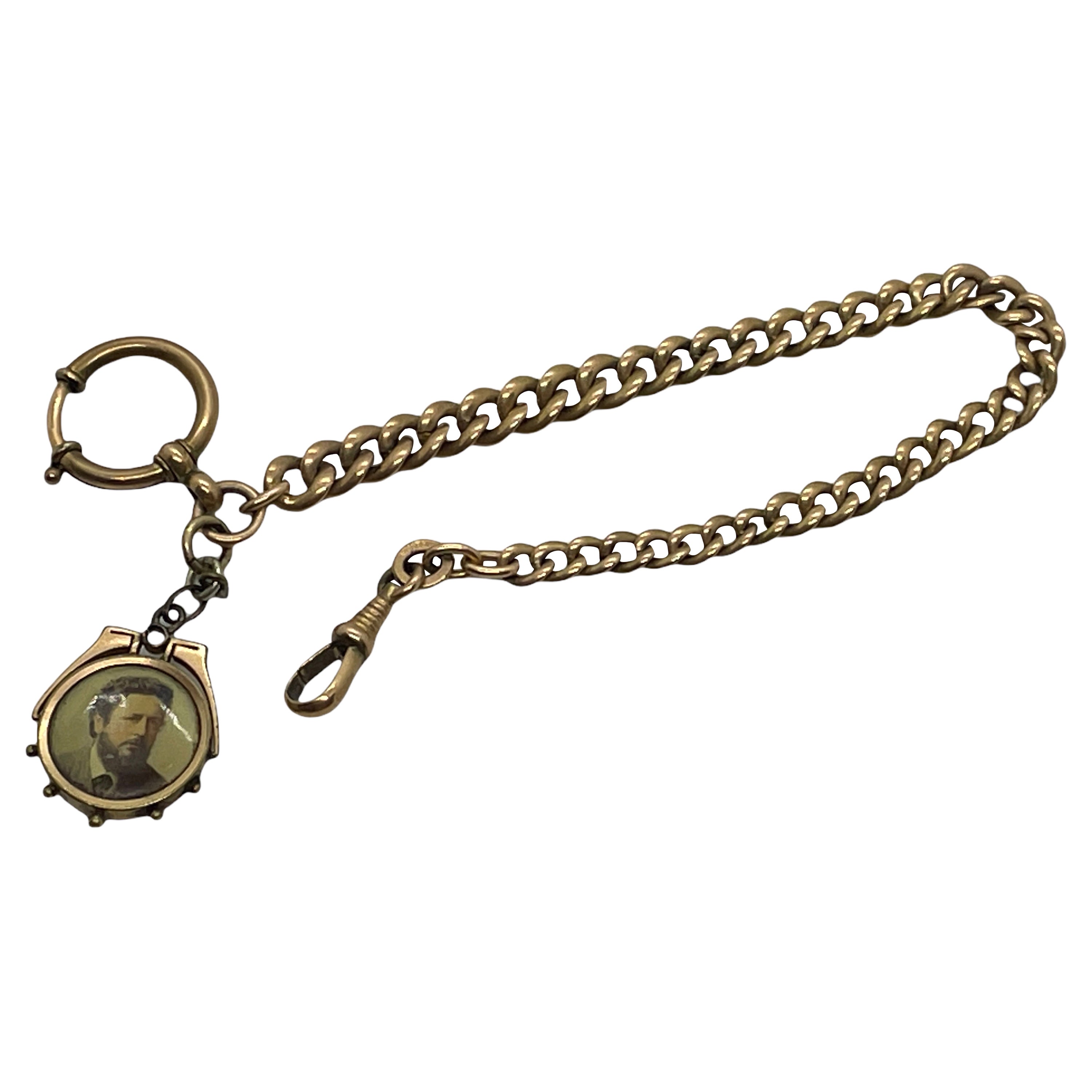 Antique German Art Nouveau Jewelry Pocket Watch Chain with Fob, 1900s