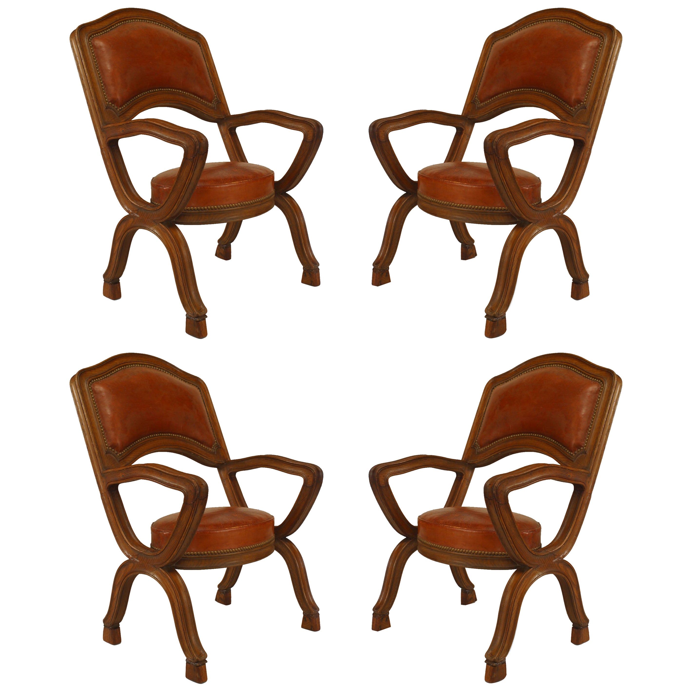 Set of 4 French Provincial Leather Arm Chairs