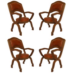 Set of 4 French Provincial Leather Arm Chairs