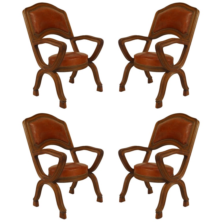 Set of 4 French Provincial Leather Arm Chairs For Sale at 1stDibs
