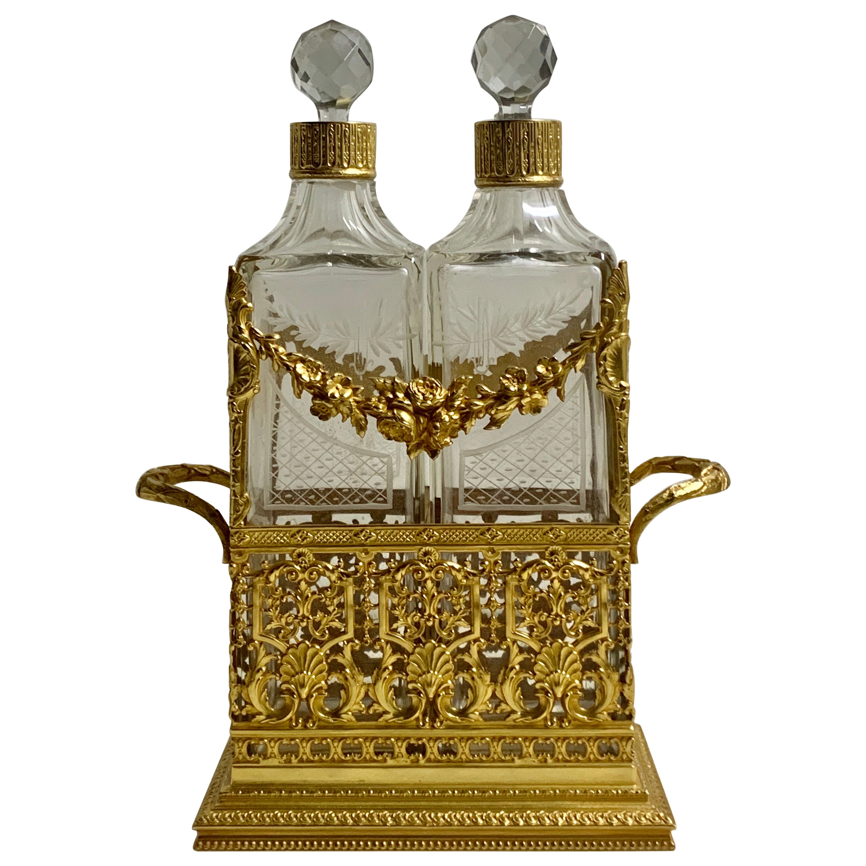 High Quality French Bronze Dore Double Decanters and Stand