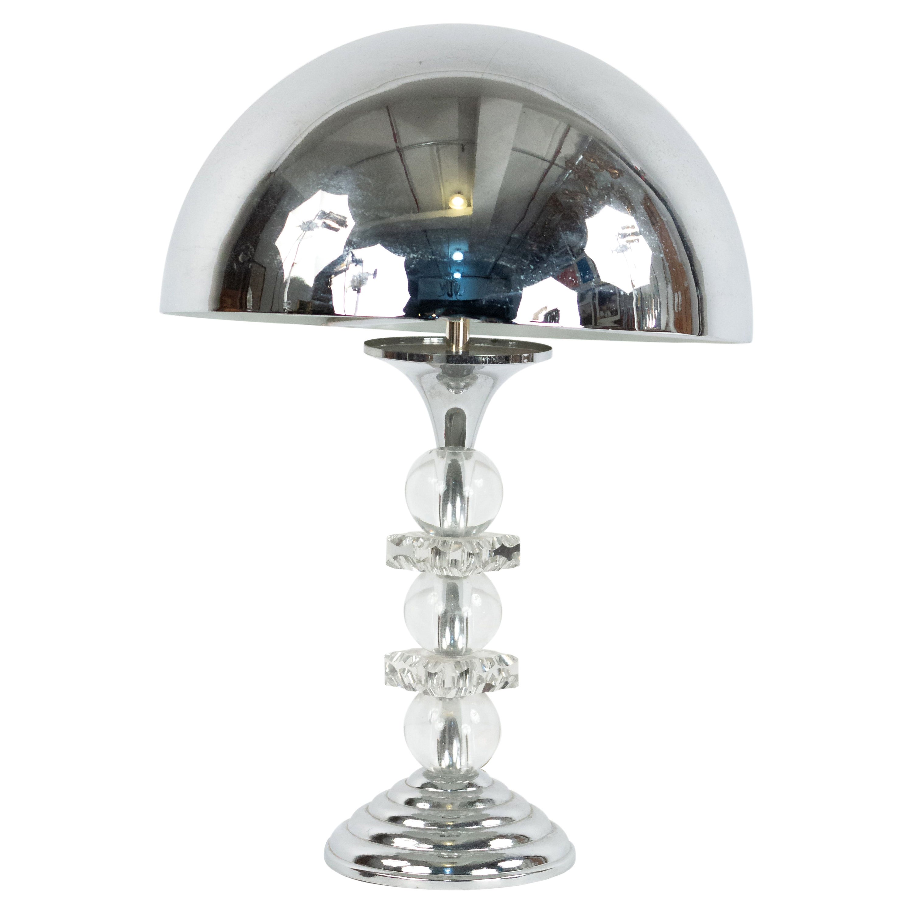 French Mid-Century Chrome and Glass Table Lamp For Sale