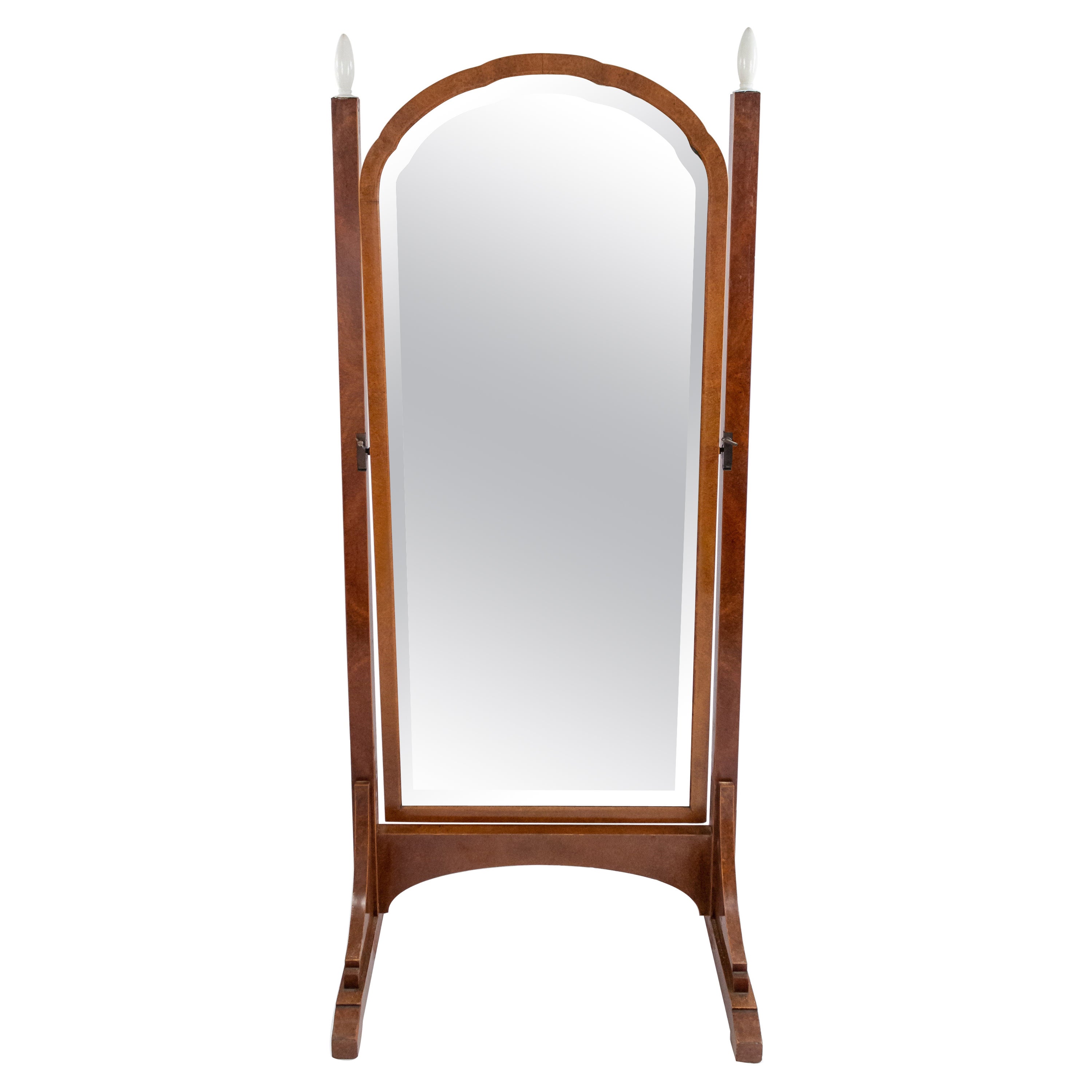 French Art Deco Amboyna Wood Cheval Mirror For Sale